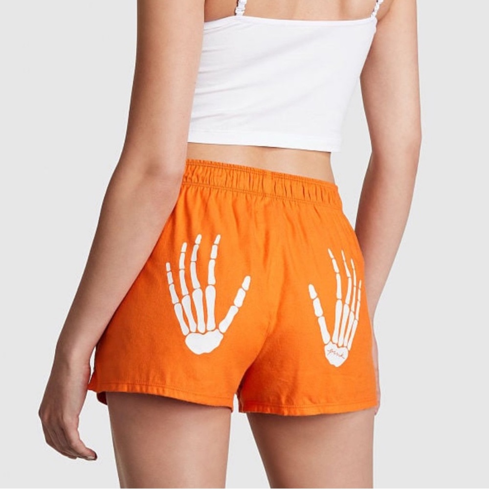 Victoria's Secret PINK Boxy Foldover Pajama Shorts Halloween Skeleton Hand XS